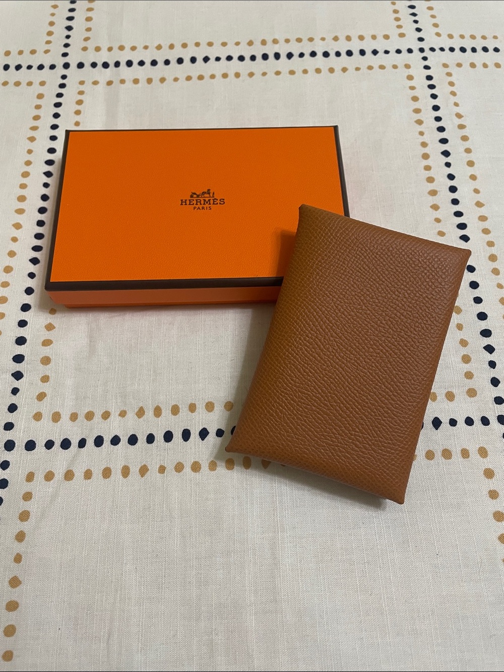 Hermès Gold Brown Epsom Leather Calvi Card Holder